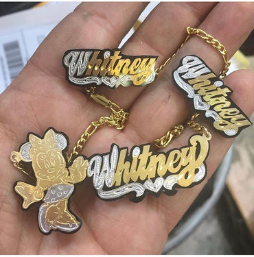 14K GP Character Onyx Name Plate Set (Necklace & Stud Earrings)