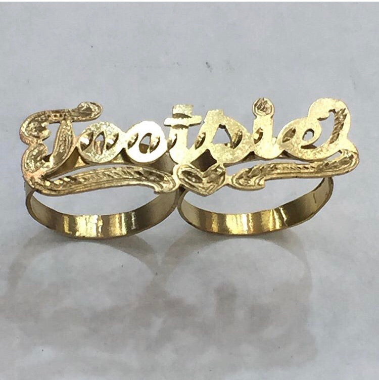 Personalized Unique Style Name Two Finger Ring 925 Silver Yellow Gold  Plated | eBay