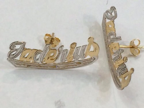 Two Toned Name Plate Earring