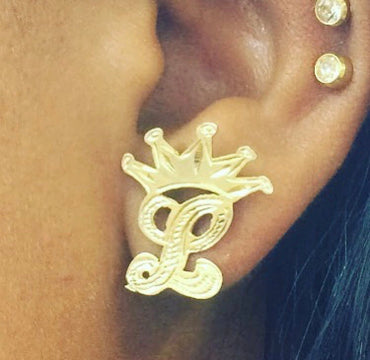 Crown Initial Earring